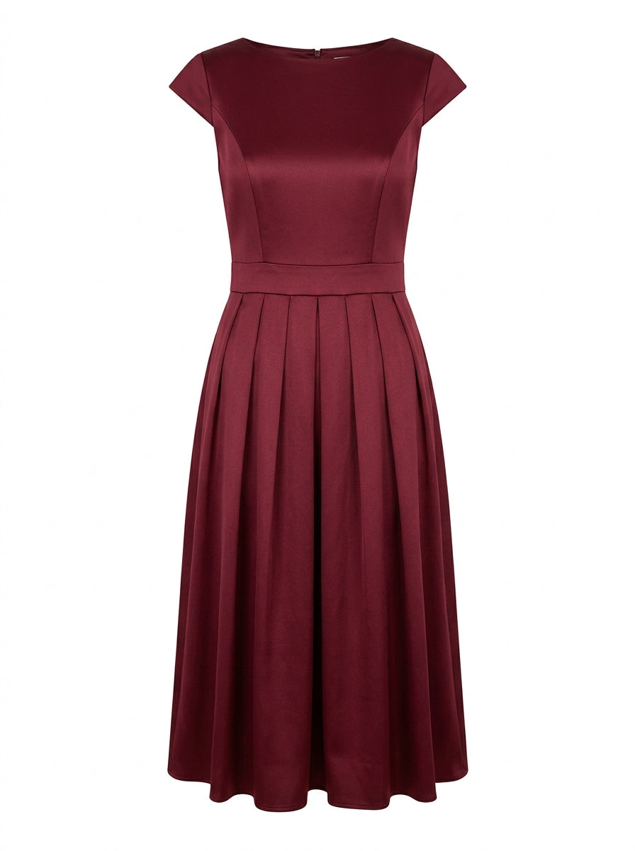 Burgundy Velvet Evening Pleated Midi Dress packshot product photo