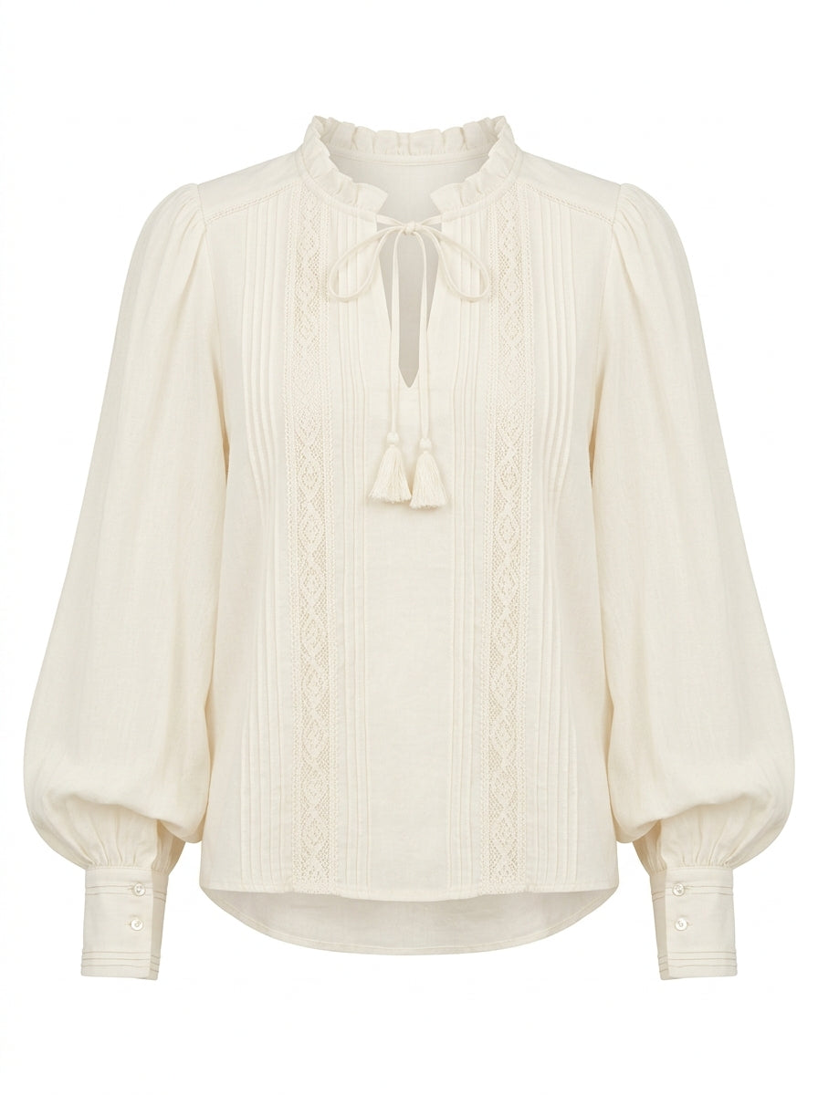 Ivory Willow Lace-Trim Poet Blouse packshot product photo