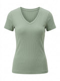 Sage Willow Ribbed V-Neck Tee packshot product photo